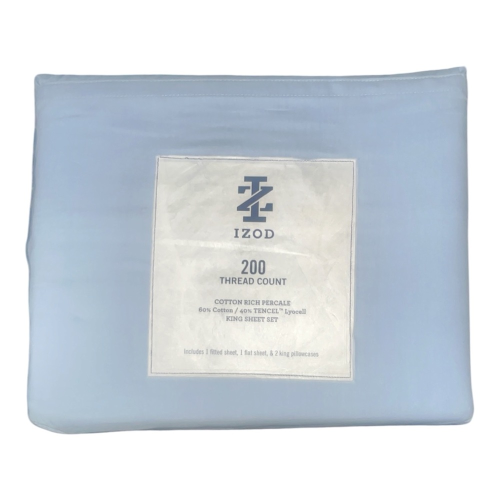 IZOD Light Blue 200-Thread Count Cotton-Rich King Sheet Set